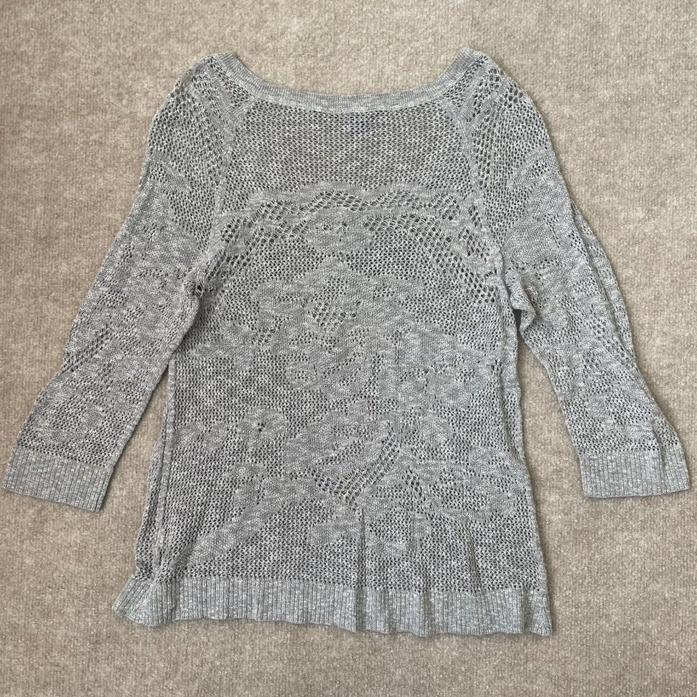 American Eagle Sweater Womens Large Grey Open Knit 3/4 Sleeve Lightweight Top - Picture 7 of 7